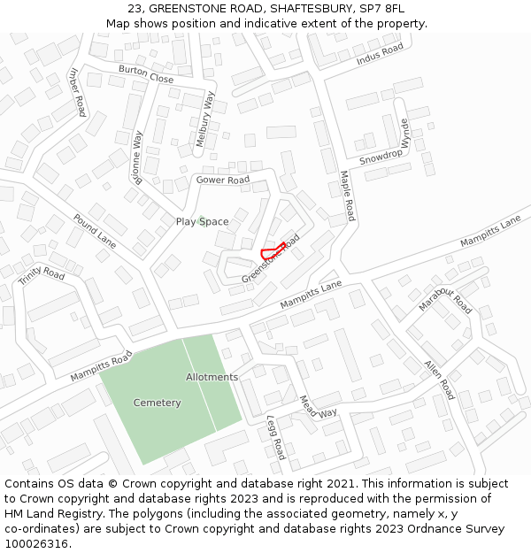 23, GREENSTONE ROAD, SHAFTESBURY, SP7 8FL: Location map and indicative extent of plot