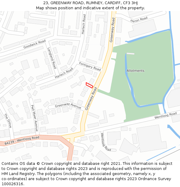 23, GREENWAY ROAD, RUMNEY, CARDIFF, CF3 3HJ: Location map and indicative extent of plot