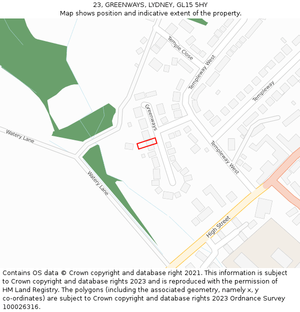 23, GREENWAYS, LYDNEY, GL15 5HY: Location map and indicative extent of plot