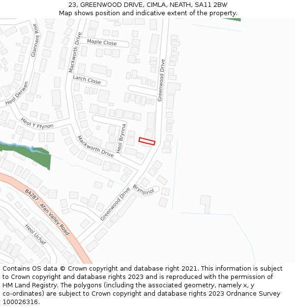 23, GREENWOOD DRIVE, CIMLA, NEATH, SA11 2BW: Location map and indicative extent of plot