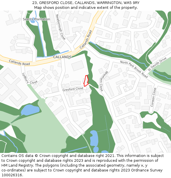 23, GRESFORD CLOSE, CALLANDS, WARRINGTON, WA5 9RY: Location map and indicative extent of plot