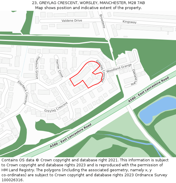 23, GREYLAG CRESCENT, WORSLEY, MANCHESTER, M28 7AB: Location map and indicative extent of plot