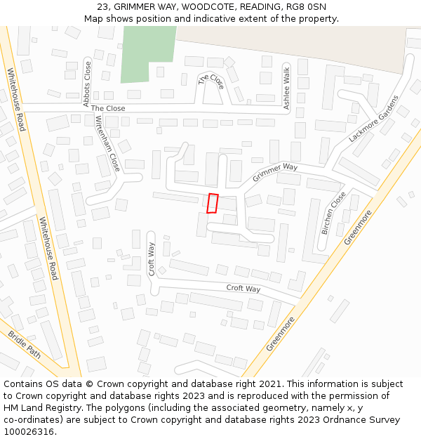 23, GRIMMER WAY, WOODCOTE, READING, RG8 0SN: Location map and indicative extent of plot