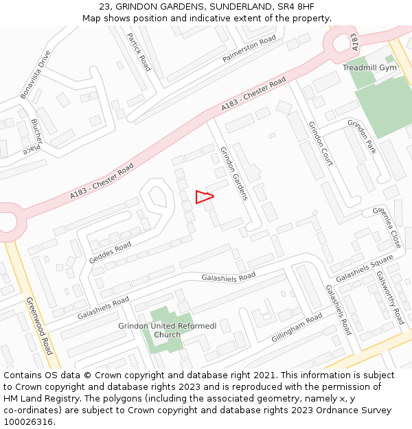 23, GRINDON GARDENS, SUNDERLAND, SR4 8HF: Location map and indicative extent of plot