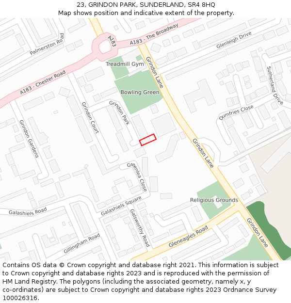 23, GRINDON PARK, SUNDERLAND, SR4 8HQ: Location map and indicative extent of plot