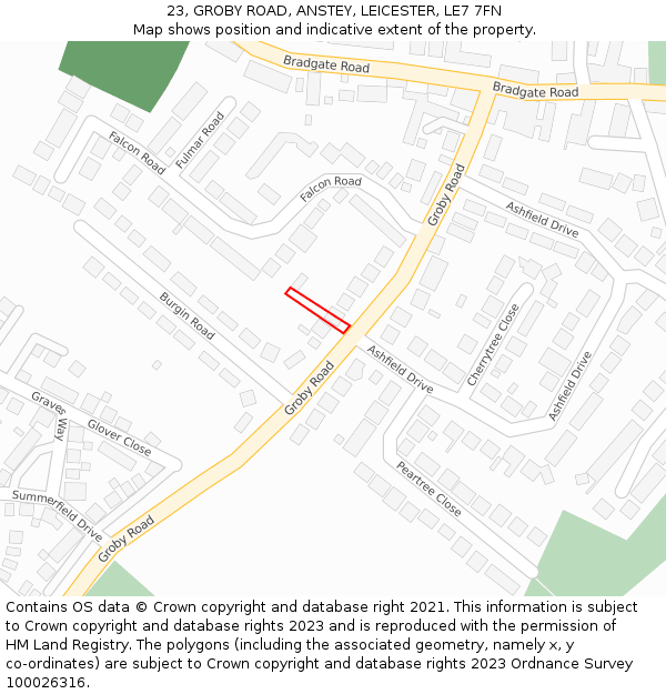 23, GROBY ROAD, ANSTEY, LEICESTER, LE7 7FN: Location map and indicative extent of plot