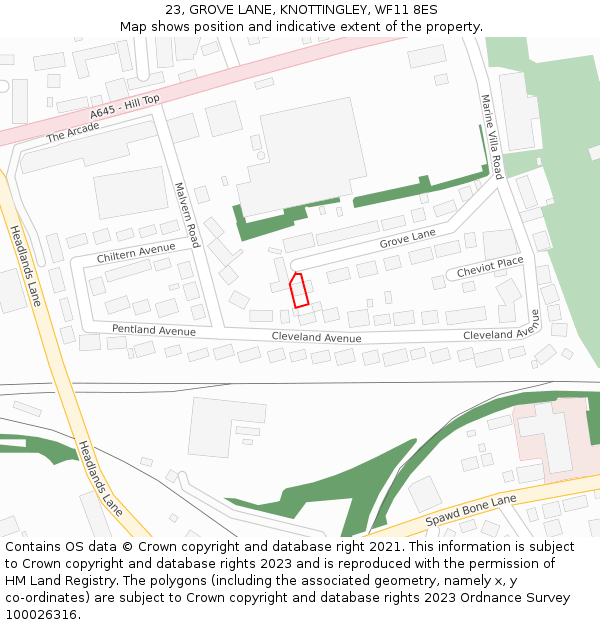 23, GROVE LANE, KNOTTINGLEY, WF11 8ES: Location map and indicative extent of plot