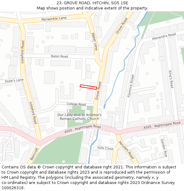 23, GROVE ROAD, HITCHIN, SG5 1SE: Location map and indicative extent of plot