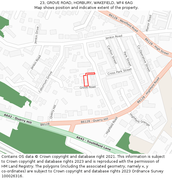 23, GROVE ROAD, HORBURY, WAKEFIELD, WF4 6AG: Location map and indicative extent of plot