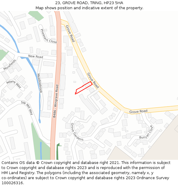 23, GROVE ROAD, TRING, HP23 5HA: Location map and indicative extent of plot
