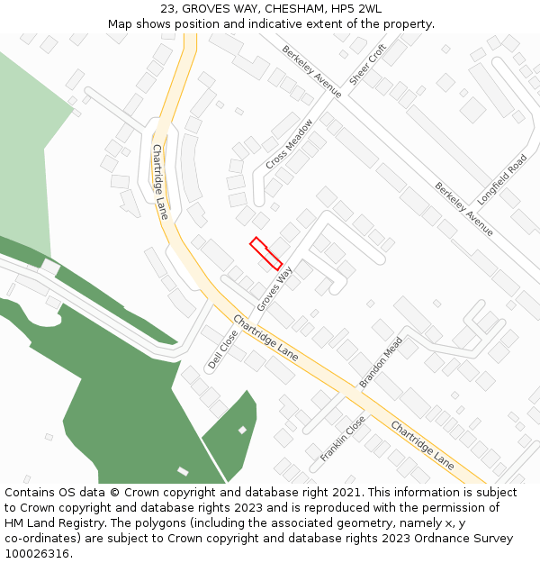 23, GROVES WAY, CHESHAM, HP5 2WL: Location map and indicative extent of plot