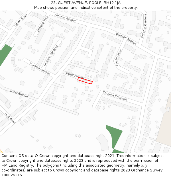 23, GUEST AVENUE, POOLE, BH12 1JA: Location map and indicative extent of plot