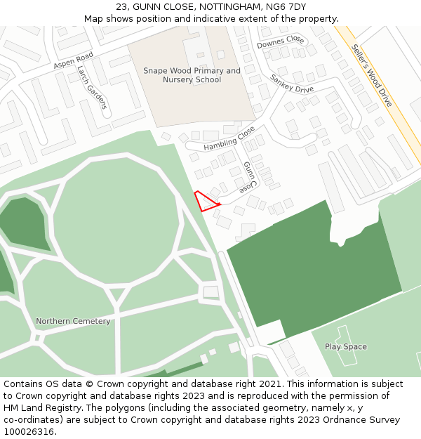 23, GUNN CLOSE, NOTTINGHAM, NG6 7DY: Location map and indicative extent of plot