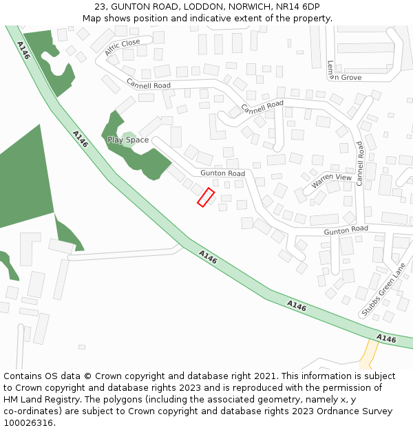 23, GUNTON ROAD, LODDON, NORWICH, NR14 6DP: Location map and indicative extent of plot