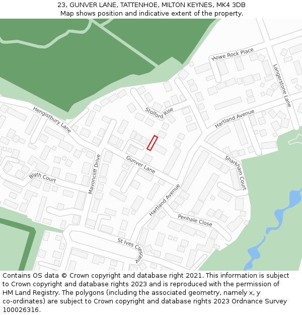 23, GUNVER LANE, TATTENHOE, MILTON KEYNES, MK4 3DB: Location map and indicative extent of plot