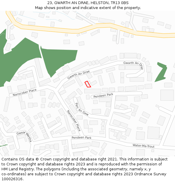 23, GWARTH AN DRAE, HELSTON, TR13 0BS: Location map and indicative extent of plot