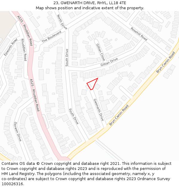 23, GWENARTH DRIVE, RHYL, LL18 4TE: Location map and indicative extent of plot