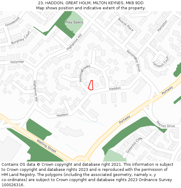 23, HADDON, GREAT HOLM, MILTON KEYNES, MK8 9DD: Location map and indicative extent of plot