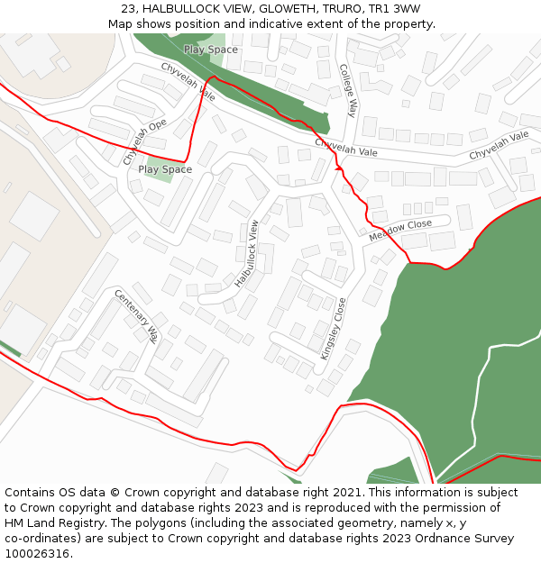 23, HALBULLOCK VIEW, GLOWETH, TRURO, TR1 3WW: Location map and indicative extent of plot