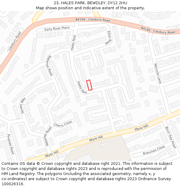 23, HALES PARK, BEWDLEY, DY12 2HU: Location map and indicative extent of plot