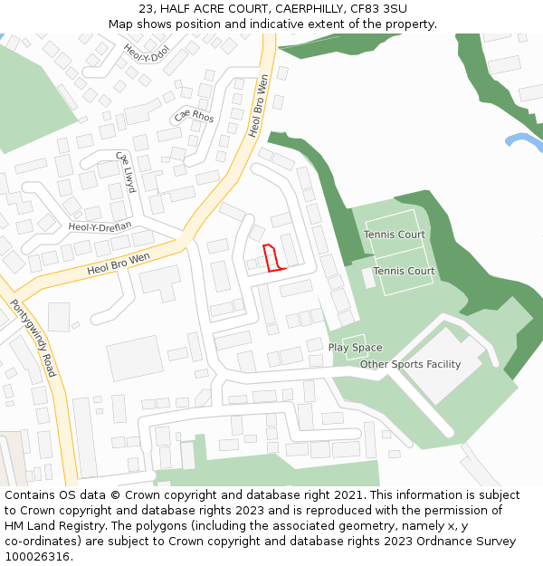 23, HALF ACRE COURT, CAERPHILLY, CF83 3SU: Location map and indicative extent of plot