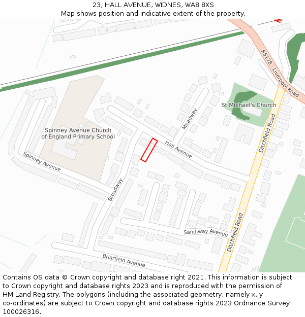 23, HALL AVENUE, WIDNES, WA8 8XS: Location map and indicative extent of plot