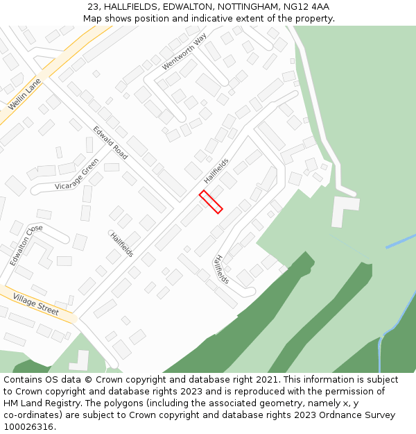 23, HALLFIELDS, EDWALTON, NOTTINGHAM, NG12 4AA: Location map and indicative extent of plot