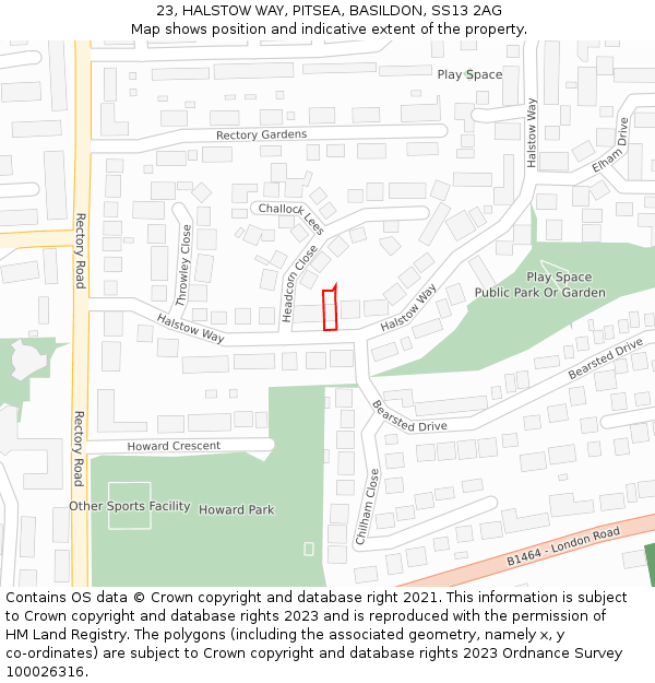 23, HALSTOW WAY, PITSEA, BASILDON, SS13 2AG: Location map and indicative extent of plot