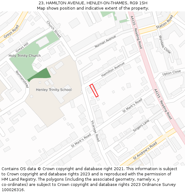 23, HAMILTON AVENUE, HENLEY-ON-THAMES, RG9 1SH: Location map and indicative extent of plot