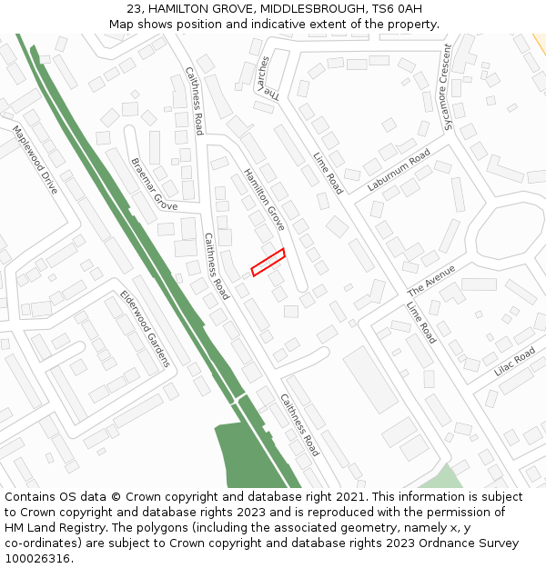 23, HAMILTON GROVE, MIDDLESBROUGH, TS6 0AH: Location map and indicative extent of plot