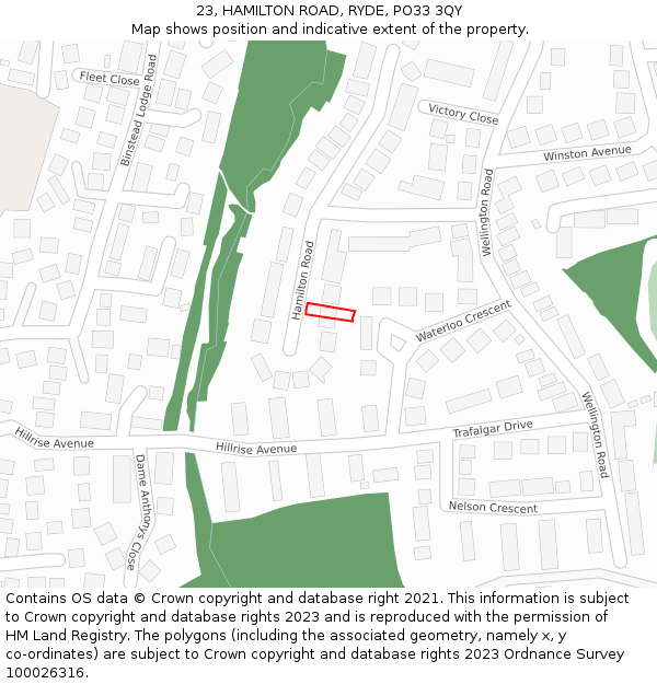 23, HAMILTON ROAD, RYDE, PO33 3QY: Location map and indicative extent of plot