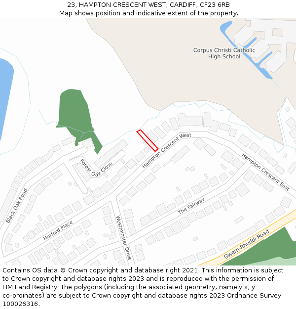 23, HAMPTON CRESCENT WEST, CARDIFF, CF23 6RB: Location map and indicative extent of plot