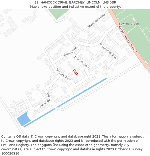 23, HANCOCK DRIVE, BARDNEY, LINCOLN, LN3 5SR: Location map and indicative extent of plot