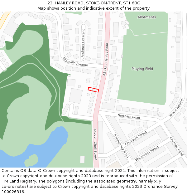 23, HANLEY ROAD, STOKE-ON-TRENT, ST1 6BG: Location map and indicative extent of plot