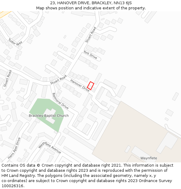 23, HANOVER DRIVE, BRACKLEY, NN13 6JS: Location map and indicative extent of plot
