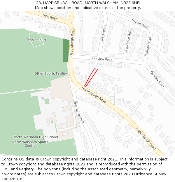 23, HAPPISBURGH ROAD, NORTH WALSHAM, NR28 9HB: Location map and indicative extent of plot