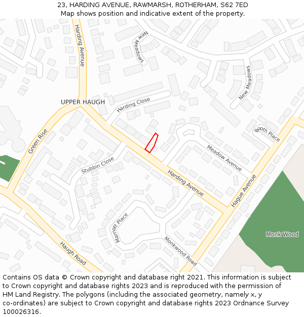 23, HARDING AVENUE, RAWMARSH, ROTHERHAM, S62 7ED: Location map and indicative extent of plot