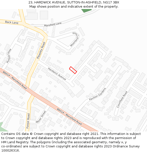 23, HARDWICK AVENUE, SUTTON-IN-ASHFIELD, NG17 3BX: Location map and indicative extent of plot