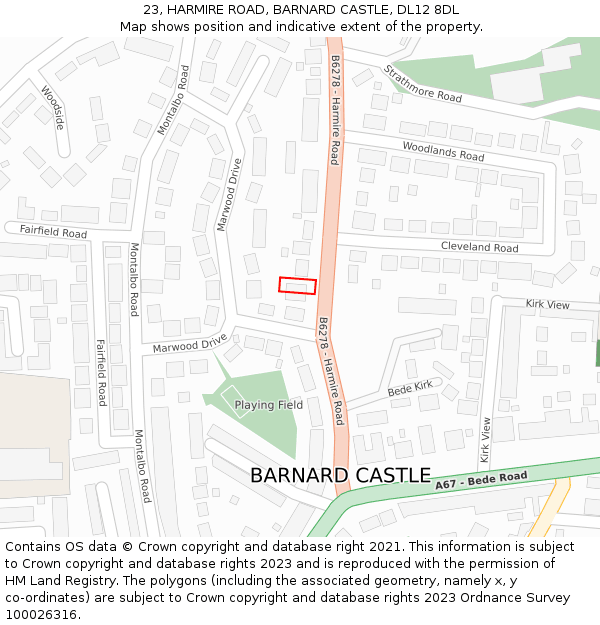 23, HARMIRE ROAD, BARNARD CASTLE, DL12 8DL: Location map and indicative extent of plot