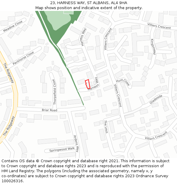 23, HARNESS WAY, ST ALBANS, AL4 9HA: Location map and indicative extent of plot