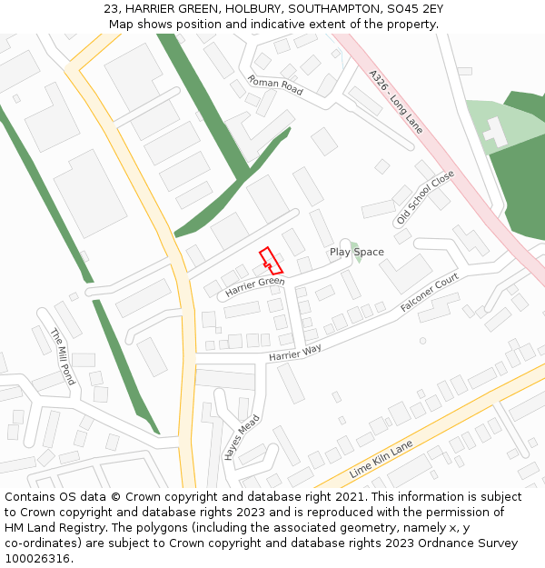 23, HARRIER GREEN, HOLBURY, SOUTHAMPTON, SO45 2EY: Location map and indicative extent of plot