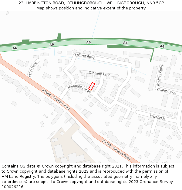 23, HARRINGTON ROAD, IRTHLINGBOROUGH, WELLINGBOROUGH, NN9 5GP: Location map and indicative extent of plot