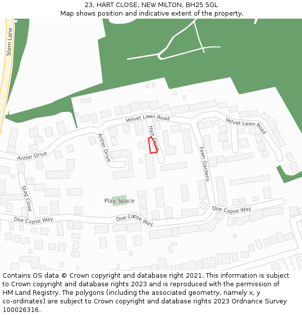 23, HART CLOSE, NEW MILTON, BH25 5GL: Location map and indicative extent of plot