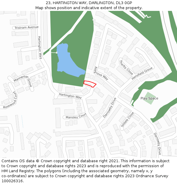 23, HARTINGTON WAY, DARLINGTON, DL3 0GP: Location map and indicative extent of plot