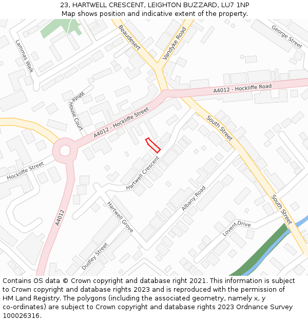 23, HARTWELL CRESCENT, LEIGHTON BUZZARD, LU7 1NP: Location map and indicative extent of plot