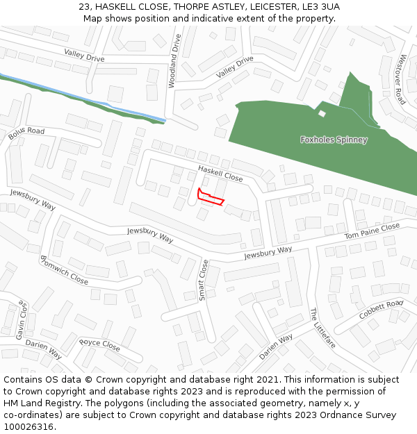 23, HASKELL CLOSE, THORPE ASTLEY, LEICESTER, LE3 3UA: Location map and indicative extent of plot