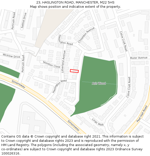 23, HASLINGTON ROAD, MANCHESTER, M22 5HS: Location map and indicative extent of plot