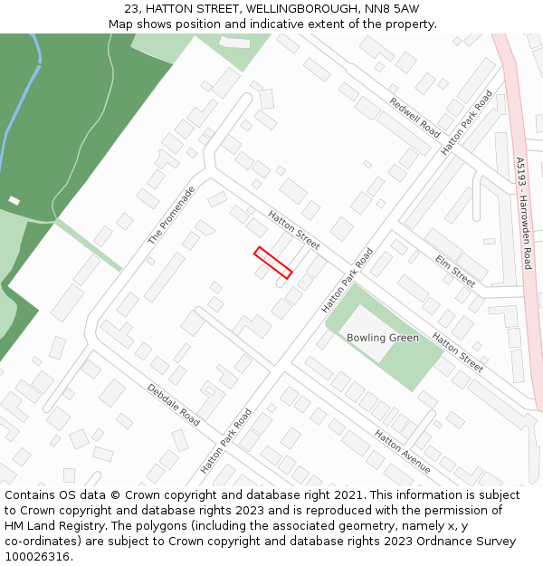 23, HATTON STREET, WELLINGBOROUGH, NN8 5AW: Location map and indicative extent of plot