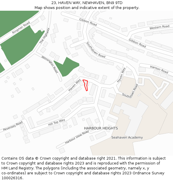 23, HAVEN WAY, NEWHAVEN, BN9 9TD: Location map and indicative extent of plot