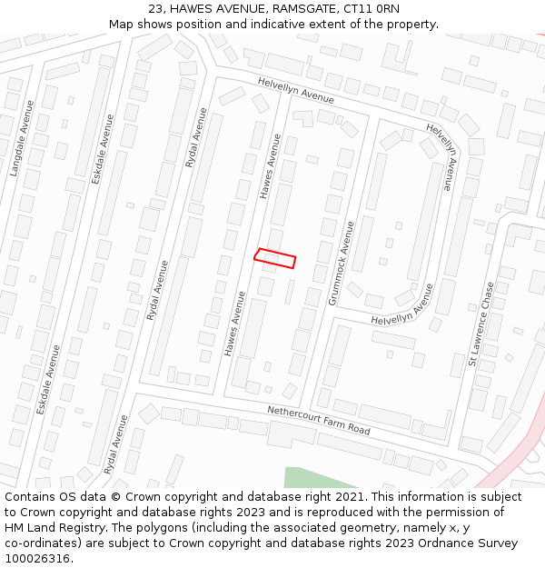 23, HAWES AVENUE, RAMSGATE, CT11 0RN: Location map and indicative extent of plot